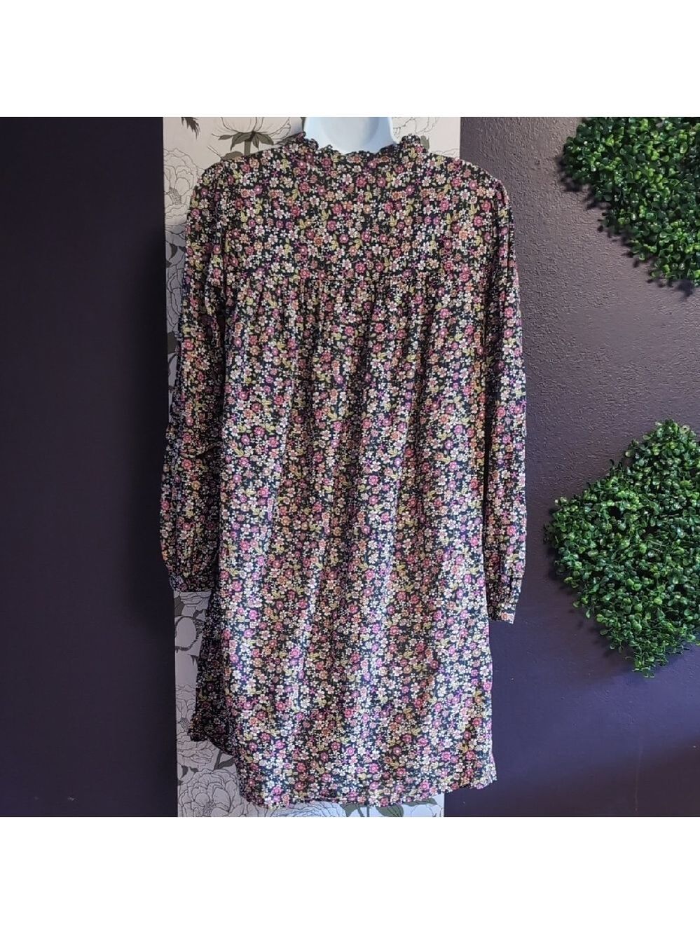 J. Crew Floral Long Sleeve Dress - Black and Pink - Picture 5 of 5